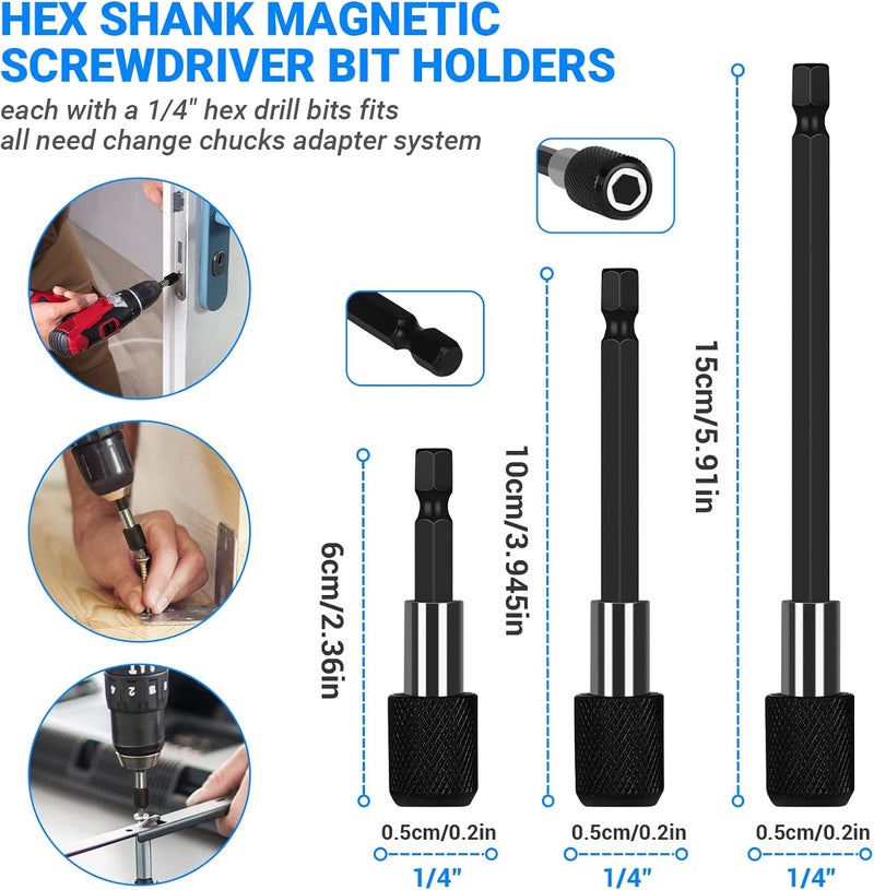 Grednfhat 24pcs Flexible Drill Bit Extension Set, 105°Right Angle Drill Attachmen, Rotatable Joint Socket 1/4 3/8 1/2 Inch Hex Socket Adapter Socket Screwdriver with a Box (Black) - Image 3